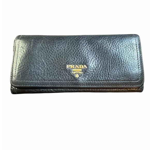 Prada Black Vitello Grain Leather Continental Flap Wallet - Picture 1 of 5